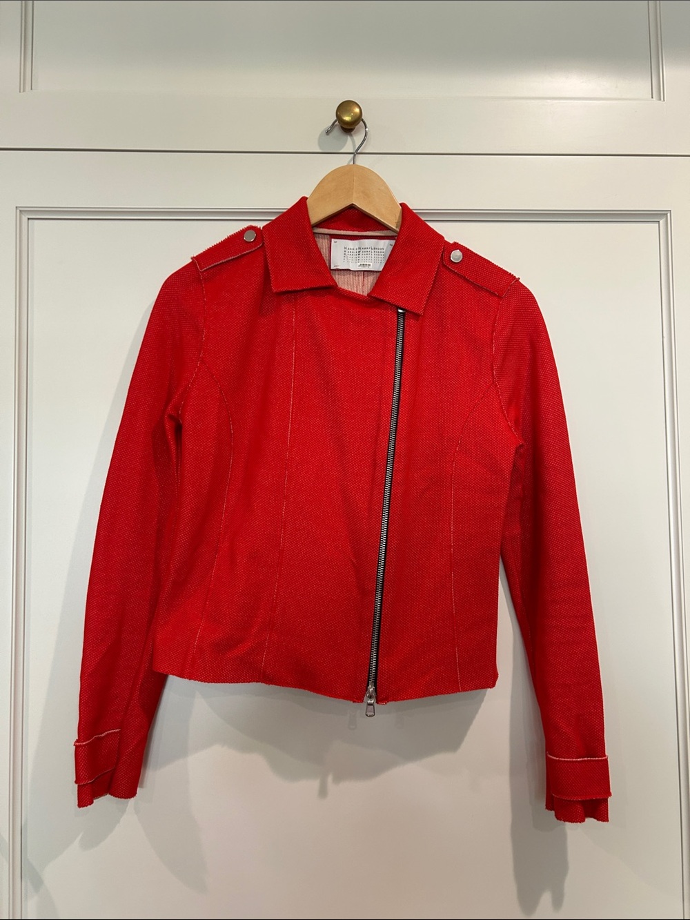 Women's Red Asymmetrical Zip Moto Jacket
